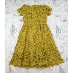 EUC Metisu Dress Womens Golden yellow Floral Lace Cottage Sheer waist sleeve XS